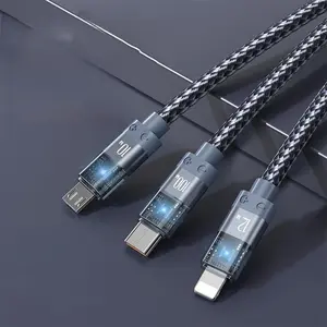 100W 3 in 1 Fast Charging Data Cable, 1 Count Multipurpose Chip Indicator Light Design Charging Cable, Mobile Phone Charging Cable for Home & Car Use