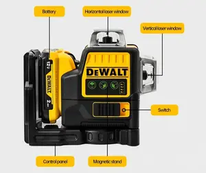 DeWalt DW089 3 x 360 Green Beam Self-Leveling Laser Level, High Accuracy, Integrated Magnetic Bracket, For Indoor and Outdoor Construction Layout, Cross Line Laser Level, Includes 1 Battery and 1 Charger