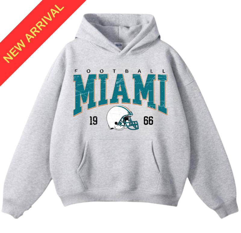 Miami Team Football Graphic Hoodie, Helmet Sport Hoodie, Hometown Pullover Streetwear, Football Miami Vintage Unisex Hoodie, Unisex Game Day Outfit, Classic College Style Hoodie, Sunday Miami Team