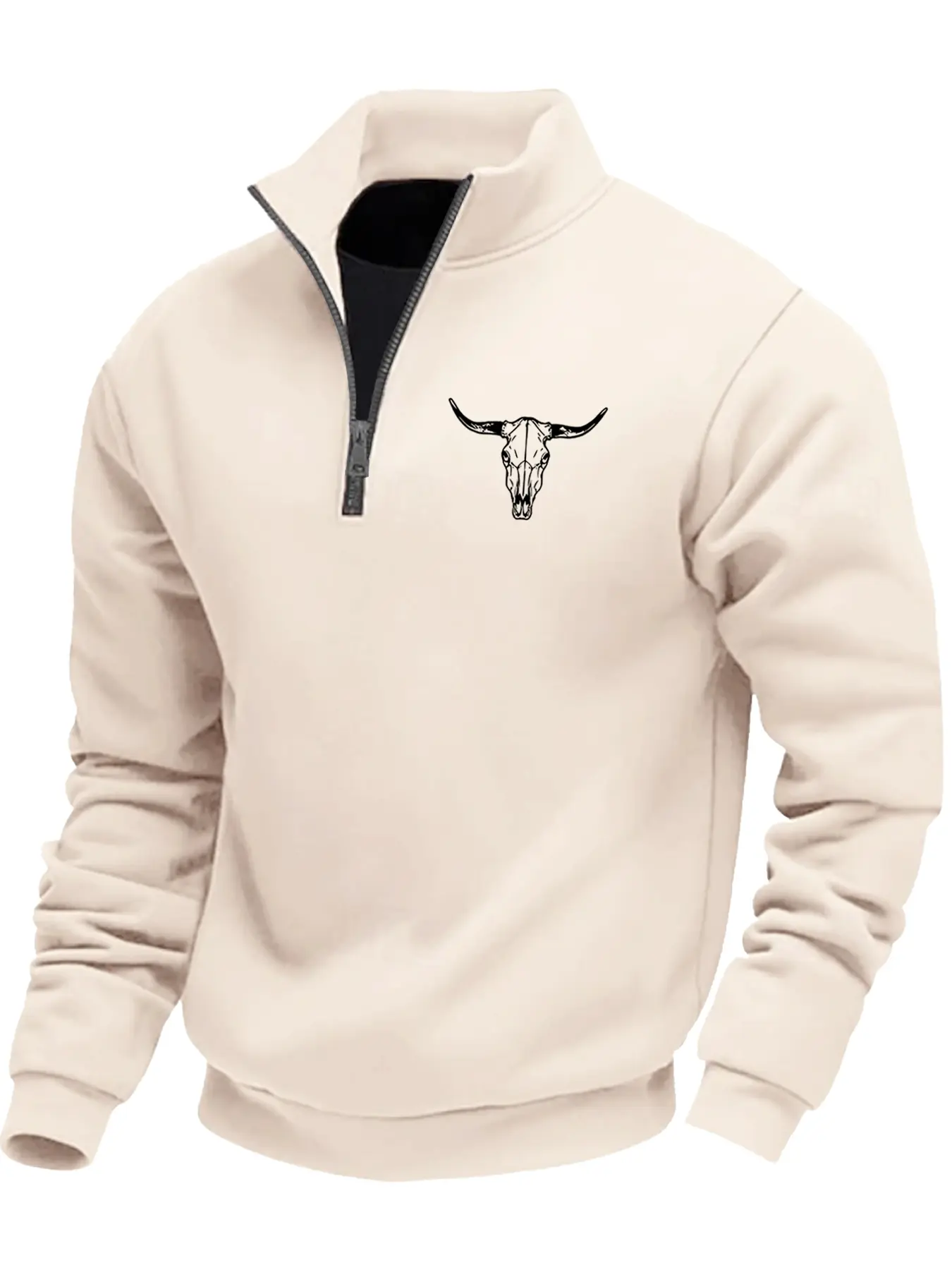 Men's Fall Winter Hoodie Sweatshirts Long Sleeve Stand Collar Casual Comfy Zipper Design, Bull Head Pattern, Soft Comfortable Fabric, Casual Street Fashion Trendy, Daily Wear, Graphic Hoodie