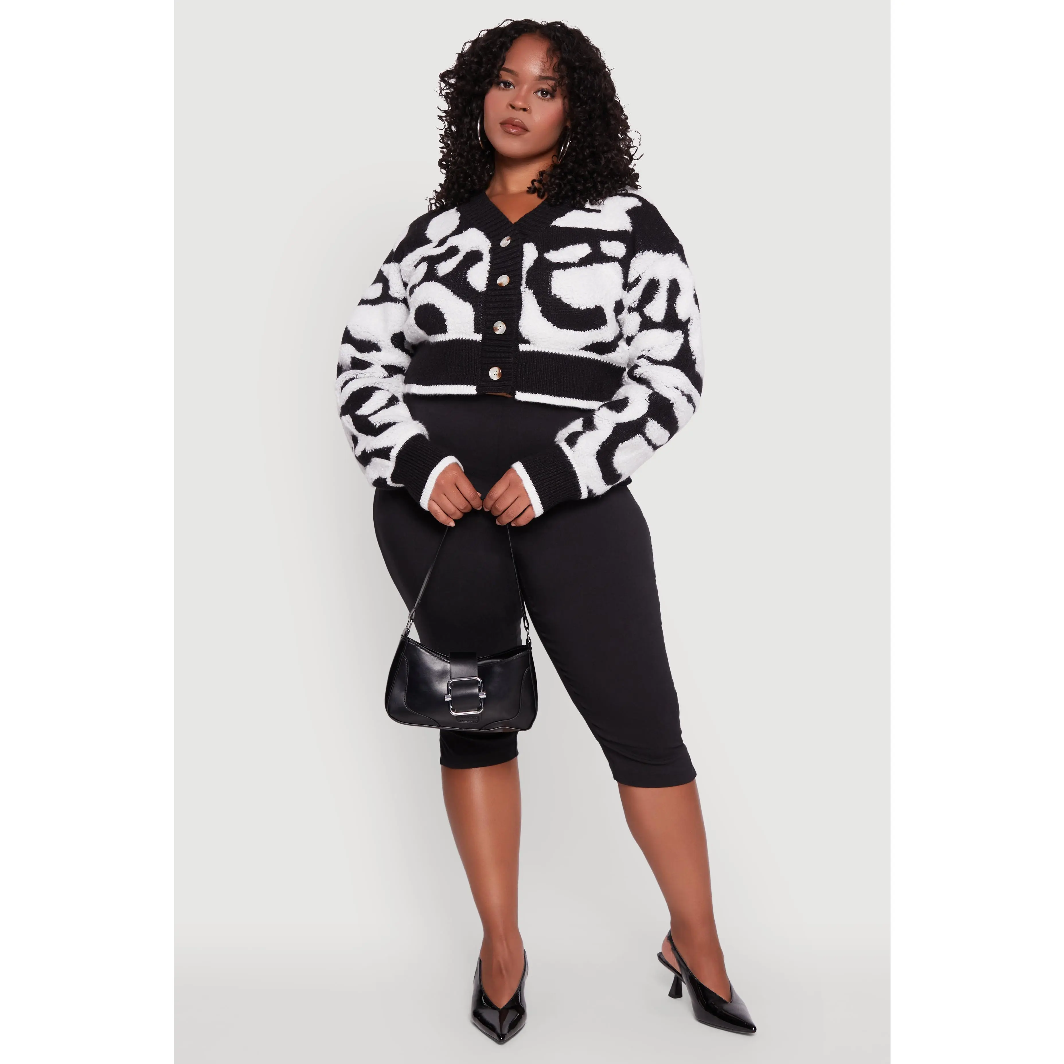 Plus Size Tufted Knit Button Front Cropped Cardigan