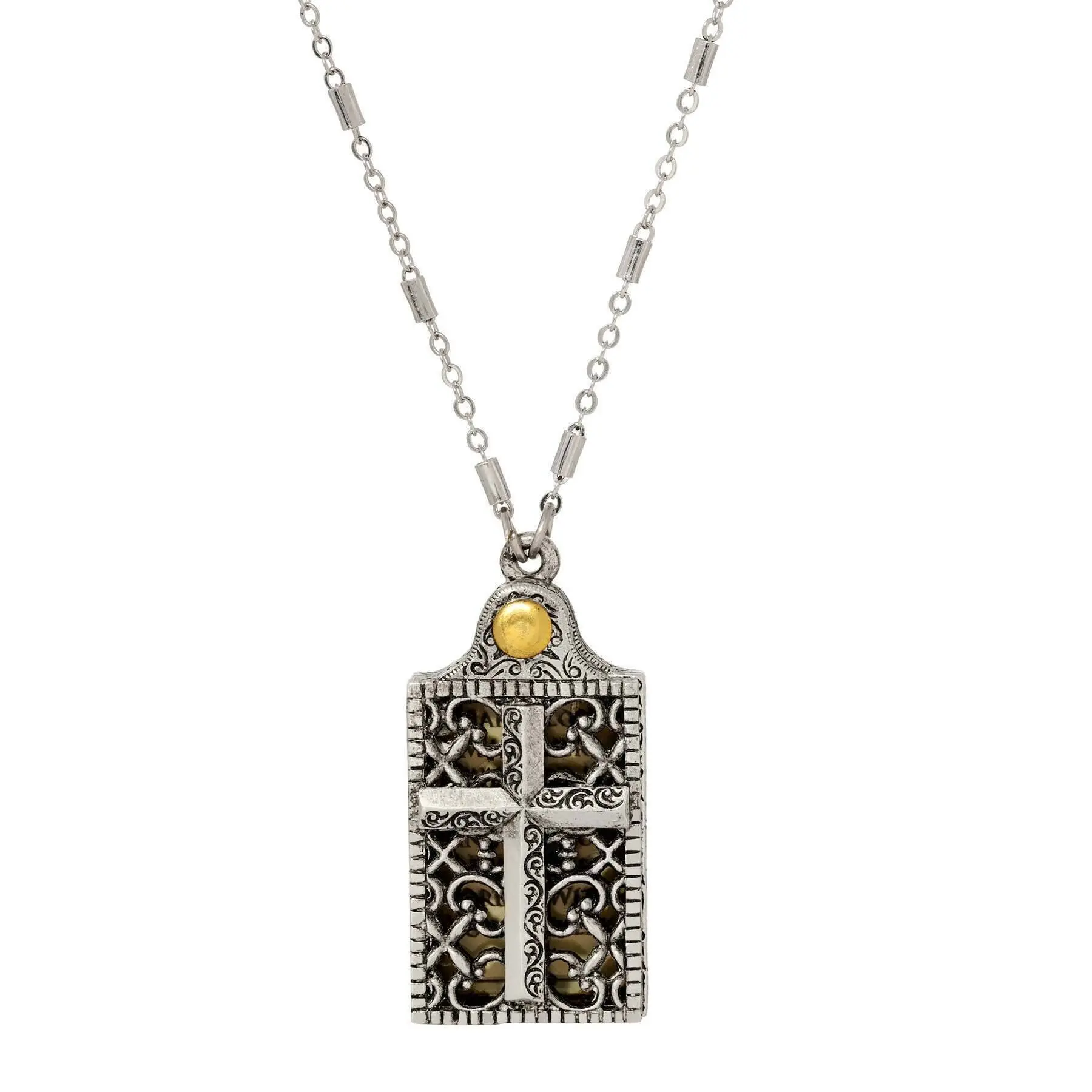 Cross and "Hear O Lord" Slide Locket Necklace 28"