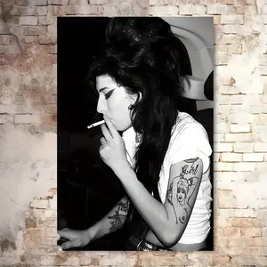 [2D Flat] 1 Piece, Pop Jazz Singer Amy Jade Winehouse, Songwriter, Celebrity Poster, Canvas Wall Art, Printed Painting Gift, Bedroom, Office, Living Room, Cafe Decoration, 12x18inch Frameless, 2D Flat, Perfect Room Decoration, Cafe Wall Decoration, Office