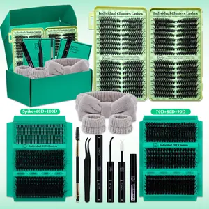 1260PCS D Curl 10 Styles Individual False Eyelashes Kit Eyelash Extension, Diy Eyelash Extensions, Cat Lashes Spike60D-100D Mix 8-18mm Mega Volume Lashes Wispy Lashes Eyelashes Set Comes with Bond&Seal Glue, Remover, Lash Brush