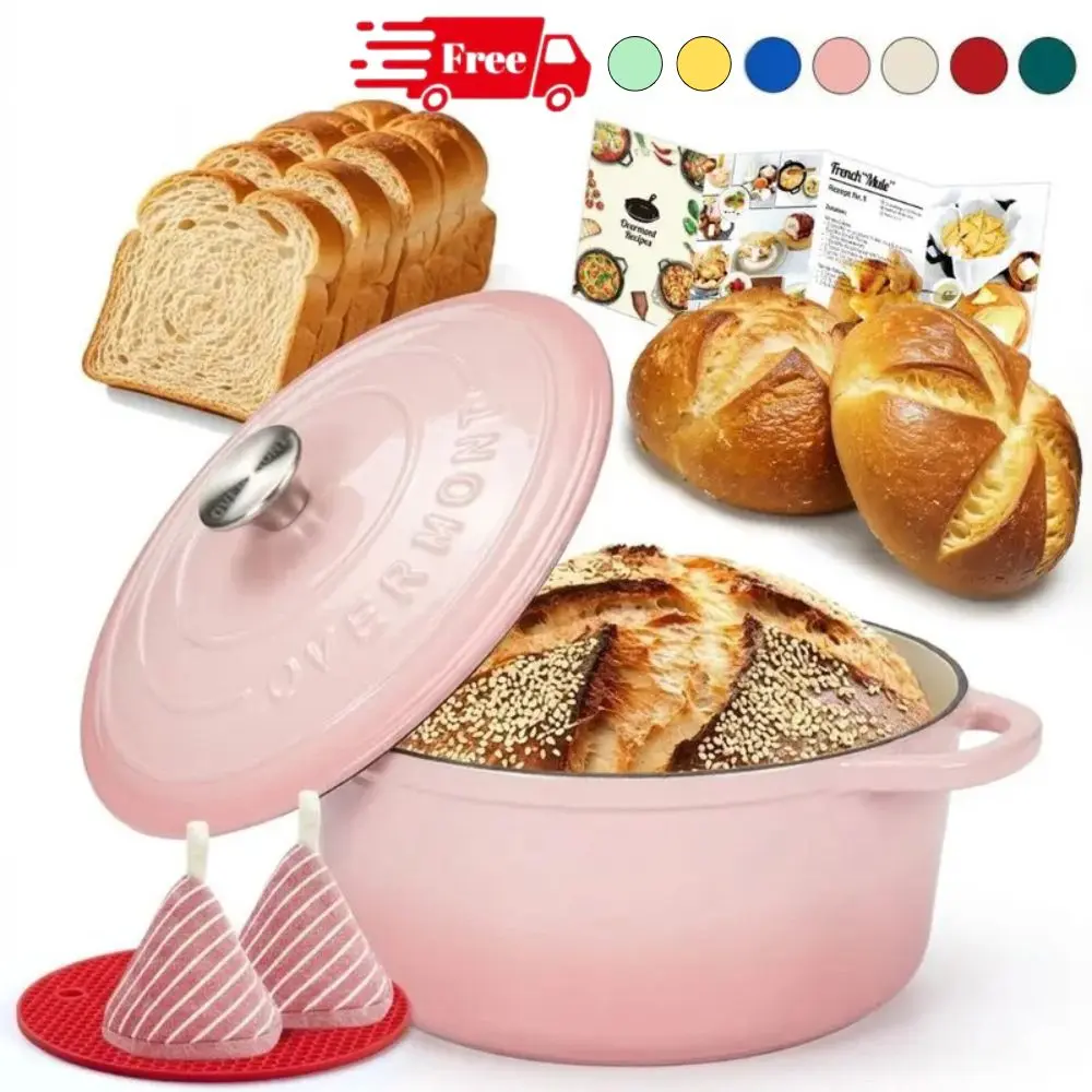 Overmont Enameled Cast Iron Dutch Oven - 5.5QT Iron Pot with Lid, Cookbook, Cotton Potholders, Enamel Casserole Dish, Multi-Cook Pot, Induction-Powered Heat Mastery Cookware, Oven Safe for All Cooktops, Induction-Powered Pots