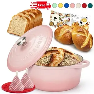 Overmont Enameled Cast Iron Dutch Oven- 5.5QT Pot with Lid Cookbook & Cotton Potholders,Casserole Dish, Braiser Pan,All Cooktops, Oven Safe,Heavy-Duty Cookware for Braising