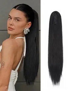Ponytail Extension Claw Clip in Ponytail Hair Extensions Long Straight Hair Clip Extensions for Women Fluffy Natural Looking Synthetic Hairpiece for Daily Use Glueless Clip In (Black 20inch)
