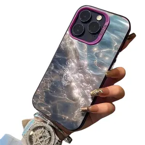 New Personalized Blue Sea Color Silver Shell Case for Apple iPhone 17/17 Pro/17 Pro Max, Simple Anti-Drop Full Coverage Phone Case