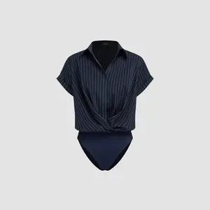 Cider Collar Twist Oversized Shirt Bodysuit