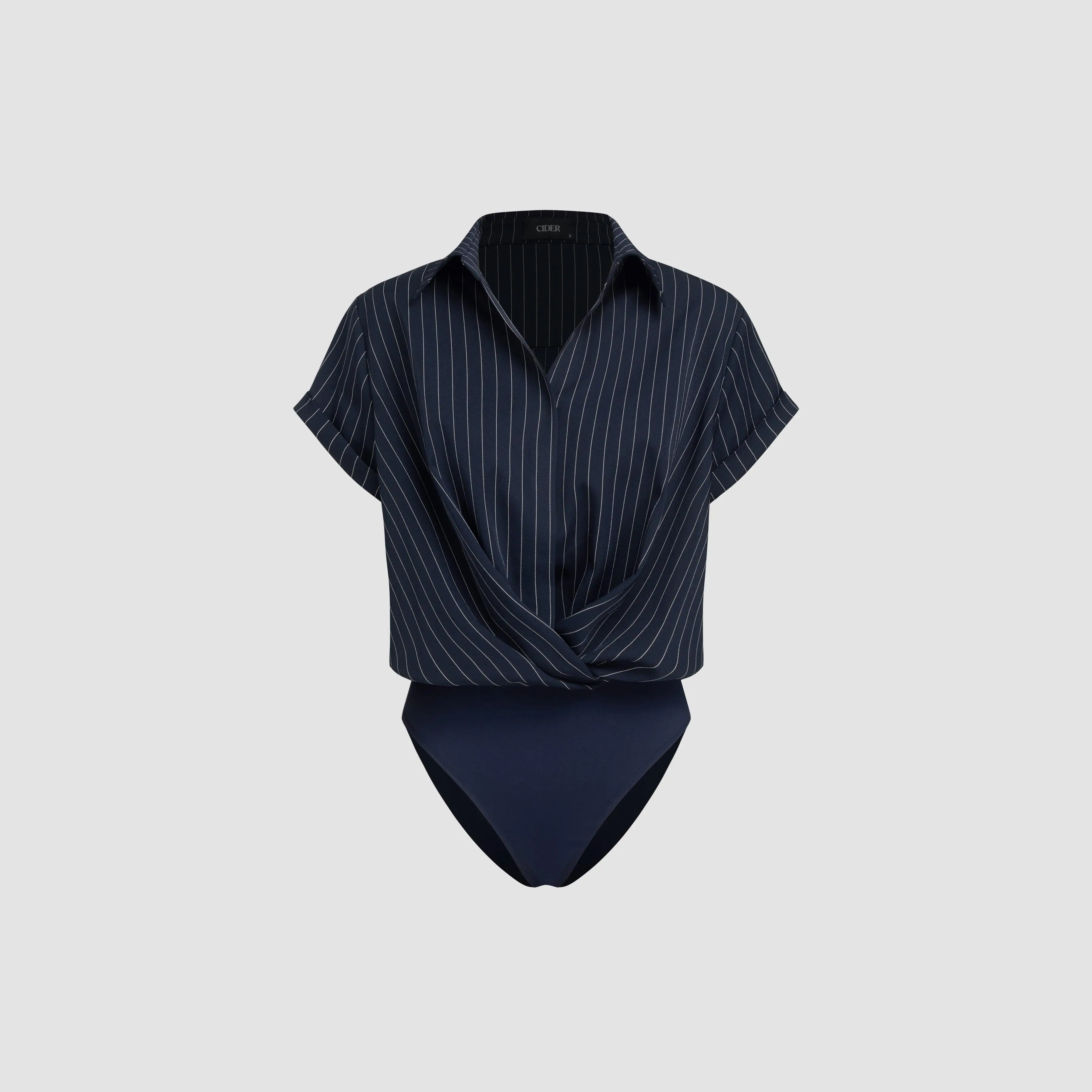 Cider Women's Collared Twist-Front Shirt Bodysuit, Casual Oversized Shortsleeve Tops for an Effortless Look, Oversized Ease, Casual Basic, Button Front, Collared Neck, Woven Blend, Daily