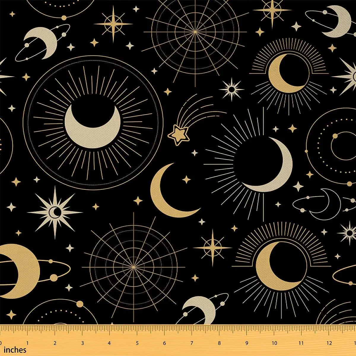Sun and Moon Fabric,Boho Hippie Constellation Soft Flannel Polyester No Stretch Sewing,Starry Planet Decor Home DIY Projects,,Waterproof