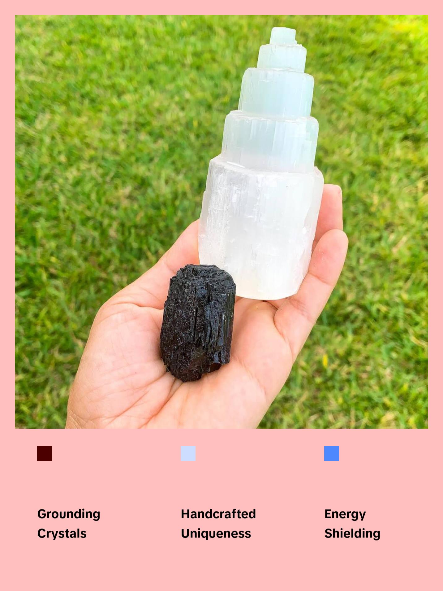 Raw Selenite Tower and Black Tourmaline Raw - Protection Bundle