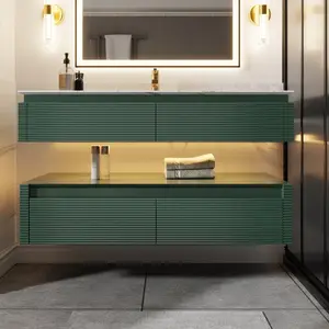 Segeo 48" Green Floating Bathroom Vanity Cabinet with Lights and Artificial Stone Countertop