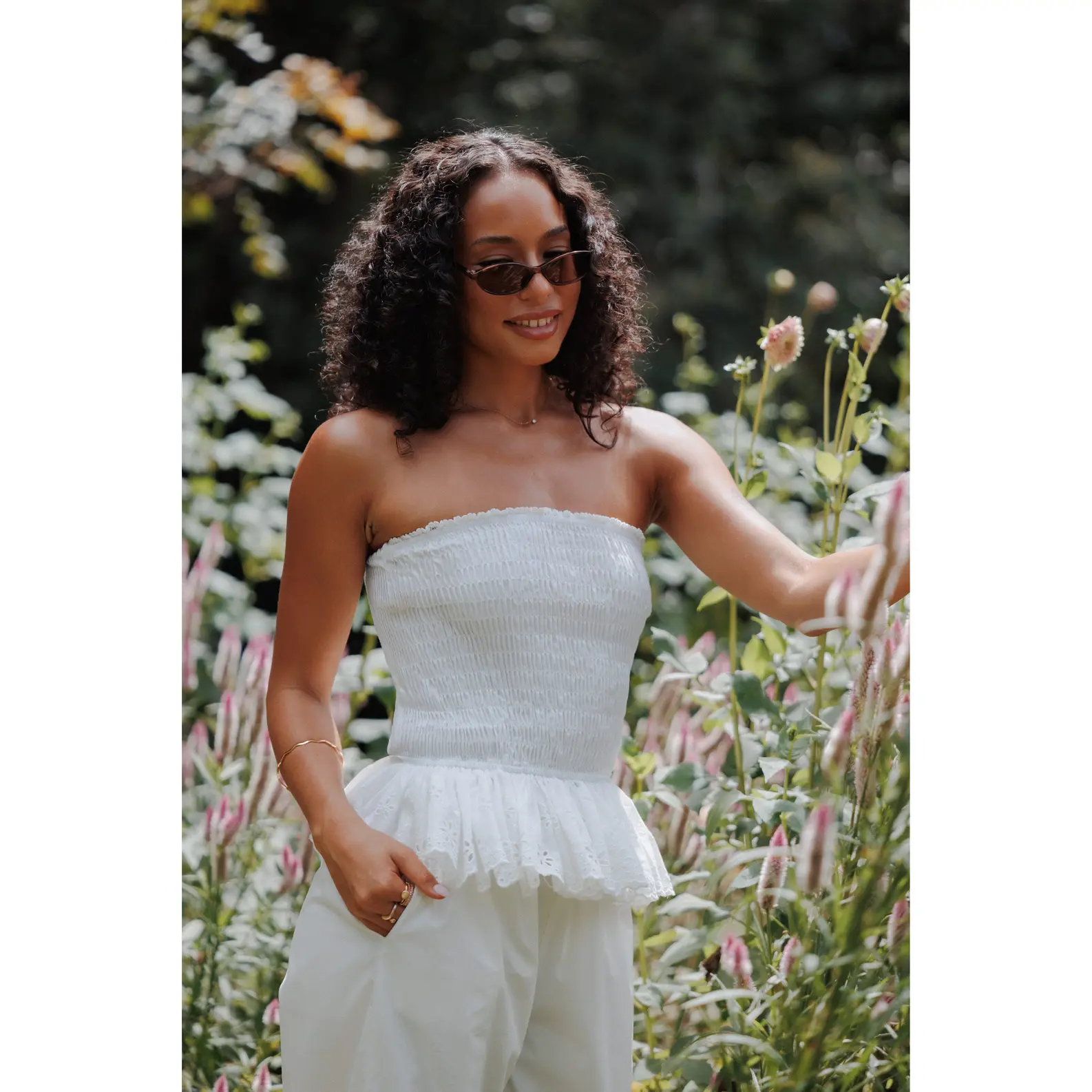 Stori Shirred Top - White Broderie
