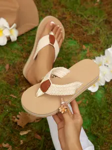 Summer New Soft Braided Flat Sandals for Women, Lightweight Open-Toe Flip Flops, Casual Textile Rubber Sole Shoes