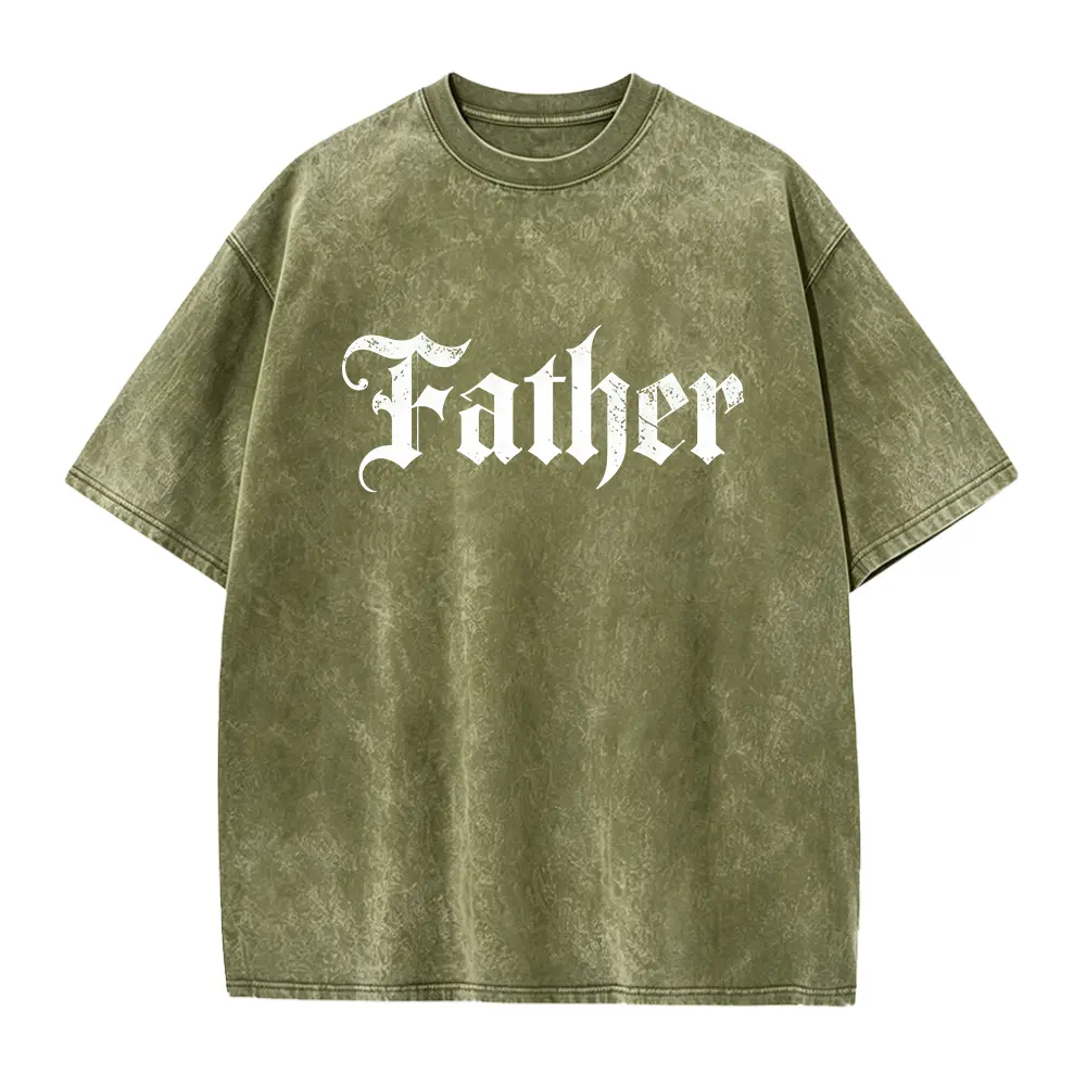Gothic Father Distressed Text T-Shirt - Edgy Vintage Dad Shirt