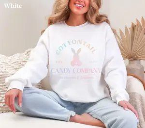 Pastel Bunny Easter Sweatshirt for Women, Cute Rabbit Graphic Crewneck, Vintage Spring Outfit, Soft Cotton Cozy Casual Shirt for Easter Egg Hunt, Sweet Pastel Holiday Gift