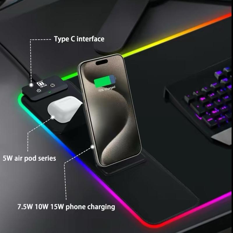 MagSafe Wireless Charger for Mobile Phones RGB Illuminated Gaming Mouse Pad with Ultra-Large Surface Competitive Gaming App Control