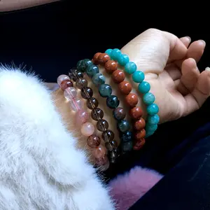 Crystal bracelet mix combination  amazonite+red jasper+africa blood+smoky quartz+fire quartz bracelets