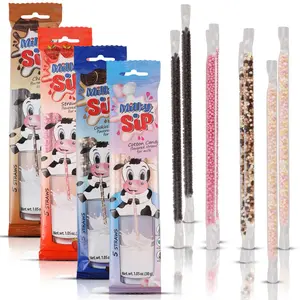 Mild-Flavored Milk Straws – 4 Packs (5 Straws Each) Total 20 Straws in Subtle Chocolate, Strawberry, Cookies & Cream, and Cotton Candy Flavors