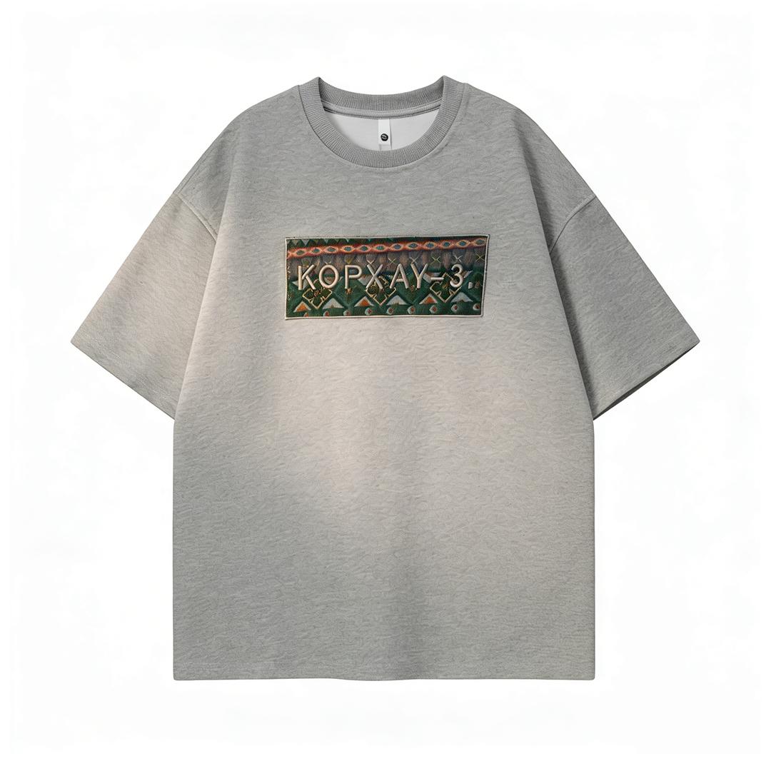 Men's Oversized Embroidered KOPXAY-3 Graphic Tee, Vintage Streetwear Cotton T-Shirt