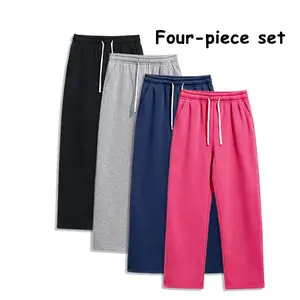 Men’s 4-Pack Durable Casual Sweatpants, Drawstring Wide-Leg Lounge Pants, Stretch Comfortable Joggers for All-Day Wear