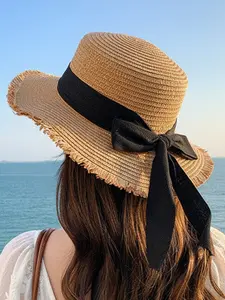 Women Boho Straw Hat, Large Bow Design, Comfortable Breathable Sun Protection Cap, Perfect for Spring Summer Beach Vacation Travel