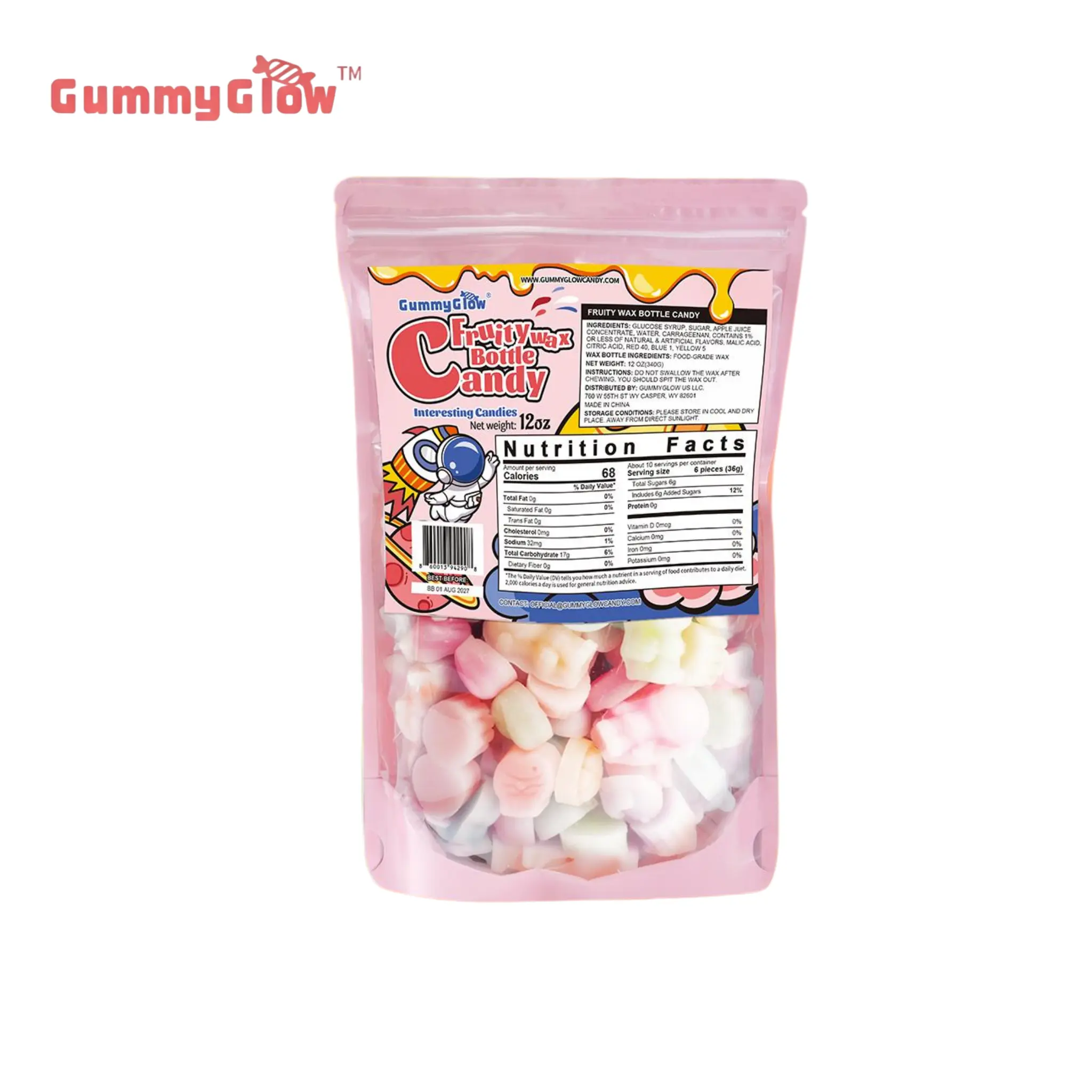 GummyGlow Wax Candy,  5 Assorted Flavors (55-65 Pieces),Old-Fashion Mini Drinks Candy, 12 oz Bag, Jelly Variety Fruit Flavor Candy - Viral Wax Candy in various styles for ASMR Chewing, Sweet Bonbon Gift#tiktokshopbacktoschool fruitycandy