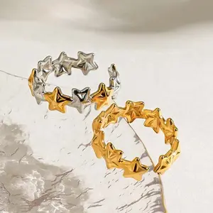 Stainless steel ring star golden and silver color matching ring adjustable open ring men and women daily wear gift
