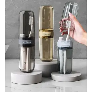 Essential travel must-have: portable toothbrush cup, toothbrush and dental care set, transparent toiletries set storage box