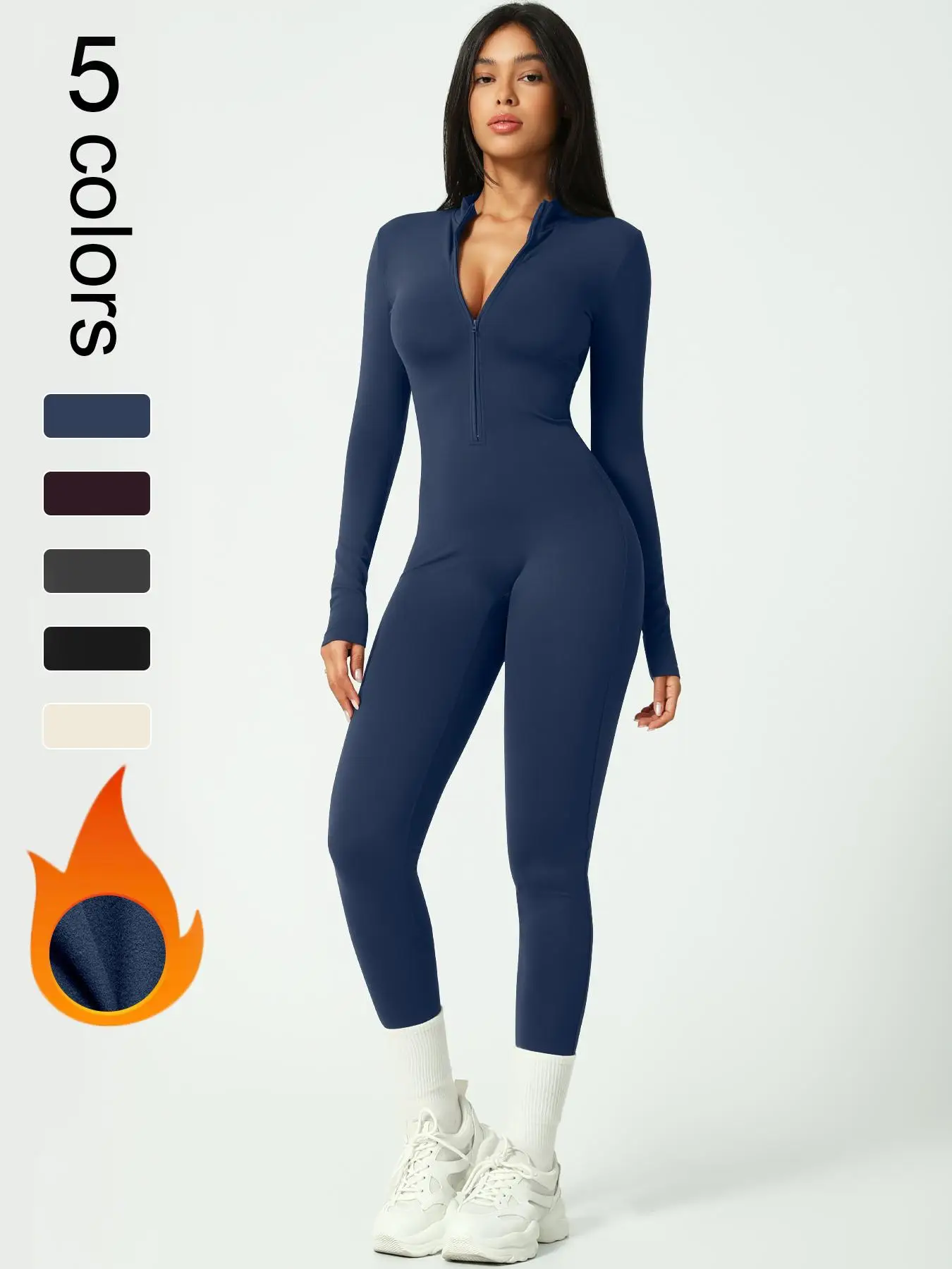 Women's Patchwork High Elastic Soft fleece-lined Warm Half-Zip Collar One-piece Yoga Suit Autumn and Winter Outdoor Shopping Walking Fashion Siaman Lo