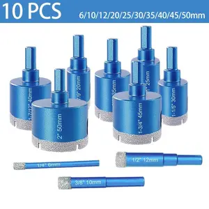 10pcs Blue 6-50mm Hole Saw Set, Marble Drill Bits for Tiles and Stone, Drilling and Enlarging Holes, Ideal for DIY Projects