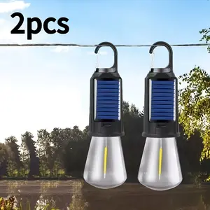 2pcs Solar LED Camping Lights with Hook - Type-C Rechargeable, 3 Modes, Portable Tent Lighting for Outdoor Adventures, Solar,