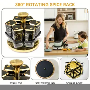 Rotating Spice Rack with 6 Spice Jars: Save Space and Convenience - Kitchen Organizer - Includes 6 Labelled Spice Jars, Rotating Spice Rack/Spice Organizer/Spice Organizer, Stainless Steel