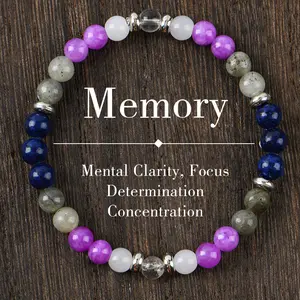ARPURRAINA Memory Enhancement Crystal Bracelet Homeopathic Focus Clarity Aid 6mm Beaded Stone Jewelry for Determination Concentration Solid Format Elastic Wrist Rosary Adjustable 15-20cm
