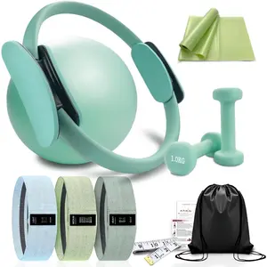 Pilates Equipment Kit for  Workout, Pilates Ring and Ball Set with 2.2lb *2 Dumbbells, Fabric Resistance Bands, Tape Measure, Bag, Pilates Essentials Accessories for Women Yoga