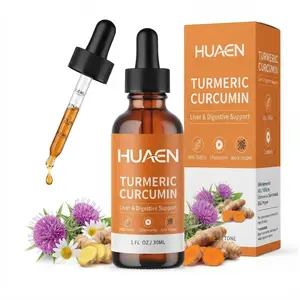 HUAEN Turmeric Curcumin Liquid Drops - Daily Botanical Supplement with Milk Thistle & Black Pepper - 2 Fl Oz