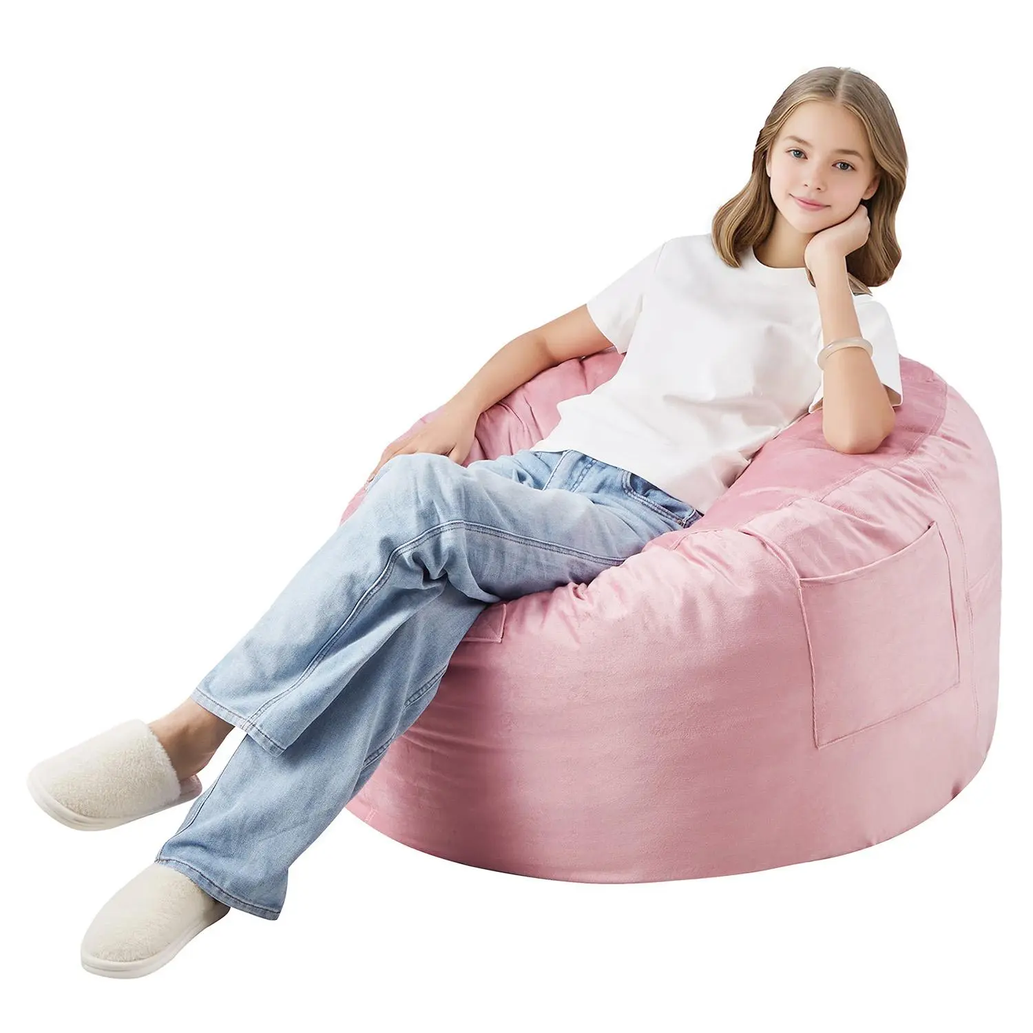 VEVOR Bean Bag Chair, 3 feet Round Bean Bag Chair with Removable and Washable Cover, 25D Memory Foam Filled with Soft and Smooth Dutch Velvet, Bean Bag for Bedroom or Playroom, Pink#BacktoSchool