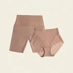 Leonisa PowerStay Shorts & Stripe Undetectable Panty Bundle in Nude: The Seamless Power Set - High-Waist Shapewear Underwear