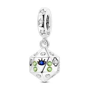 MULA Lucky Dice Charm for Women Girls, 925 Silver-Plated Auspicious Shamrock Bead with Cubic Zirconia, Compatible with Pandora, Birthday Anniversary Gift