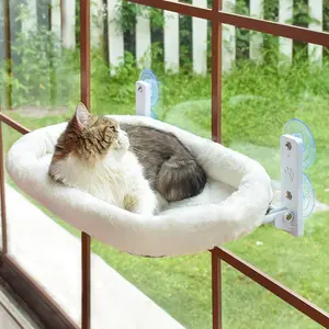 Cordless Cat Window Perch for Indoor Cats – Foldable Cat Hammock Bed with Strong Suction Cups, Metal Frame & Washable Soft Cushion, Window Mounted Cat Shelf for Large Cats