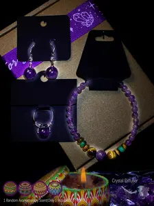 Handmade Natural Crystal Amulet Jewelry Gift Box Set, Quartz Bracelet, Adjustable Ring, Earrings, Random Perfume, Ideal Gift