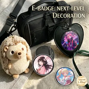 58mm Electronic Badge ,1.85" HD Touch Screen Photo &GIF/Video Display Large Battery Long LifeConnect via App Customize Content for BackpackClothing Decoration
