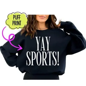 YAY SPORTS! Football Basketball Soccer Baseball Sports Sweatshirt with Puff Print Design