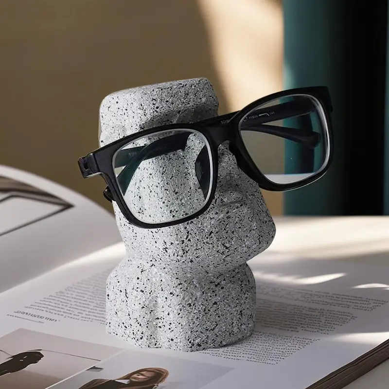 Eyeglass Holder Stand Easter Island Stone Decoration Fun Glasses Holder Display Stands Modern Home Resin Sculptures Decorative Nightstand Home Office Desk Decor