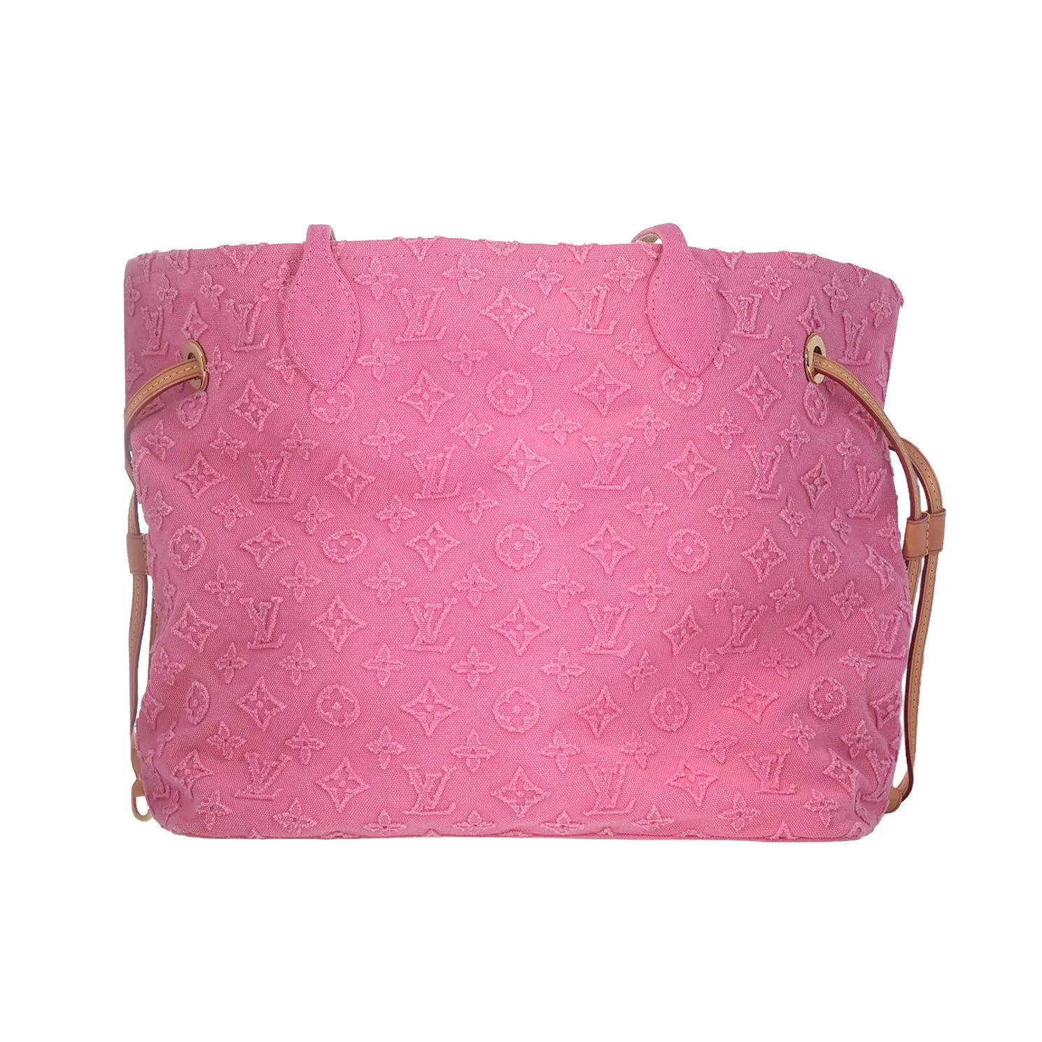 Pre-owned Louis Vuitton Denim Tote Bags Monogram Stonewashed Neverfull Tote MM Pink