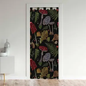 Mushroom Doorway Curtain Privacy, Nature Snail Botanical Leaf Door Cover Curtain,Wild Fungus Plants Insulated Thermal Curtains