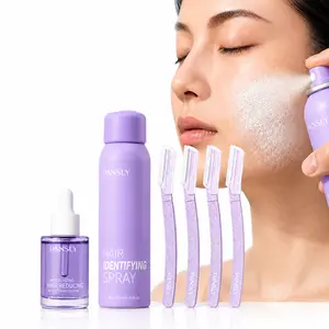 Pansly  Dermaplaning Kit for Women, Hair Identifying Spray with 4 Precision Facial Razors & After Shave Serum, Peach Fuzz Remover Set for Smooth Makeup-Ready Skin