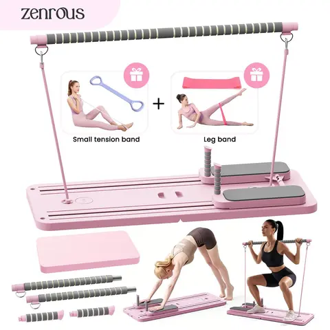 ZENROUS 4.0 New Upgrade Multifunctional Pilates Board Set - Multifunctional Exercise Board, Home Gym Equipment with Pilates Bar, Kneeling Pad, Timer, Foldable Reformer, 300 lbs Max Load Gym Equipment for Small Spaces Abdominal Training