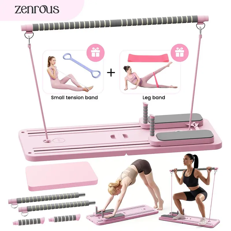 ZENROUS 4.0 New Upgrade Multifunctional Pilates Board Set - Multifunctional Exercise Board, Home Gym Equipment with Pilates Bar, Kneeling Pad, Timer, Foldable Reformer, 300 lbs Max Load Gym Equipment for Small Spaces Abdominal Training
